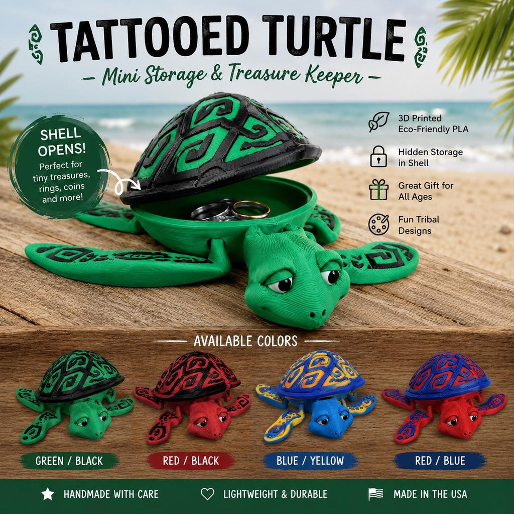 Tattooed Turtle | 3D Printed Flexi Turtle | Desk Pet