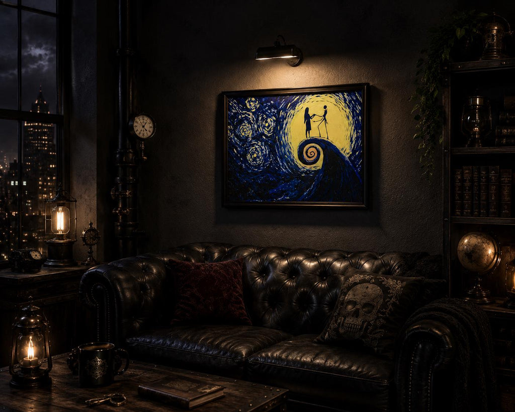 Jack & Sally Inspired Starry Night Canvas | Textured 3D Printed Art | Nightmare Before Christmas