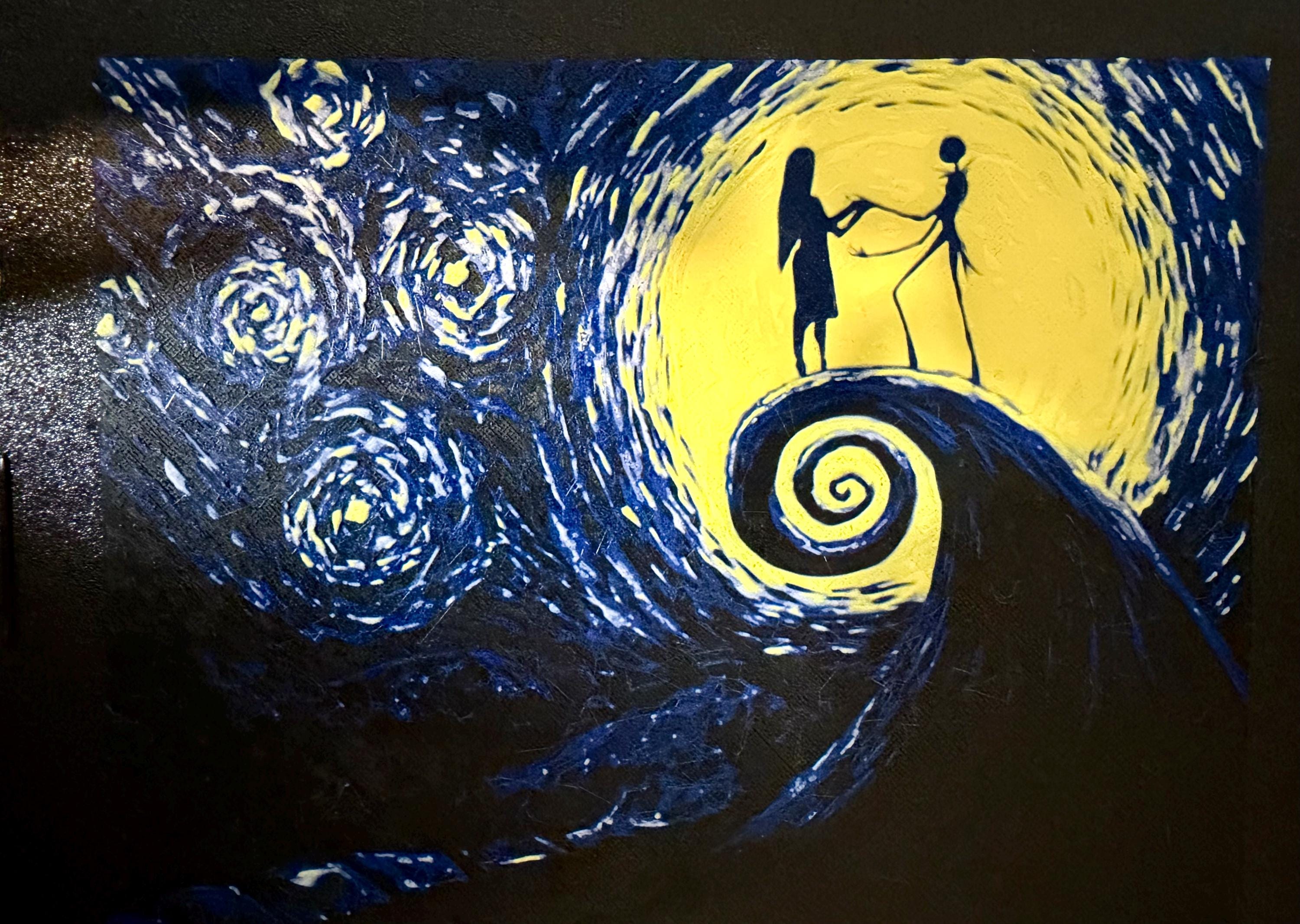 Jack & Sally Inspired Starry Night Canvas | Textured 3D Printed Art | Nightmare Before Christmas