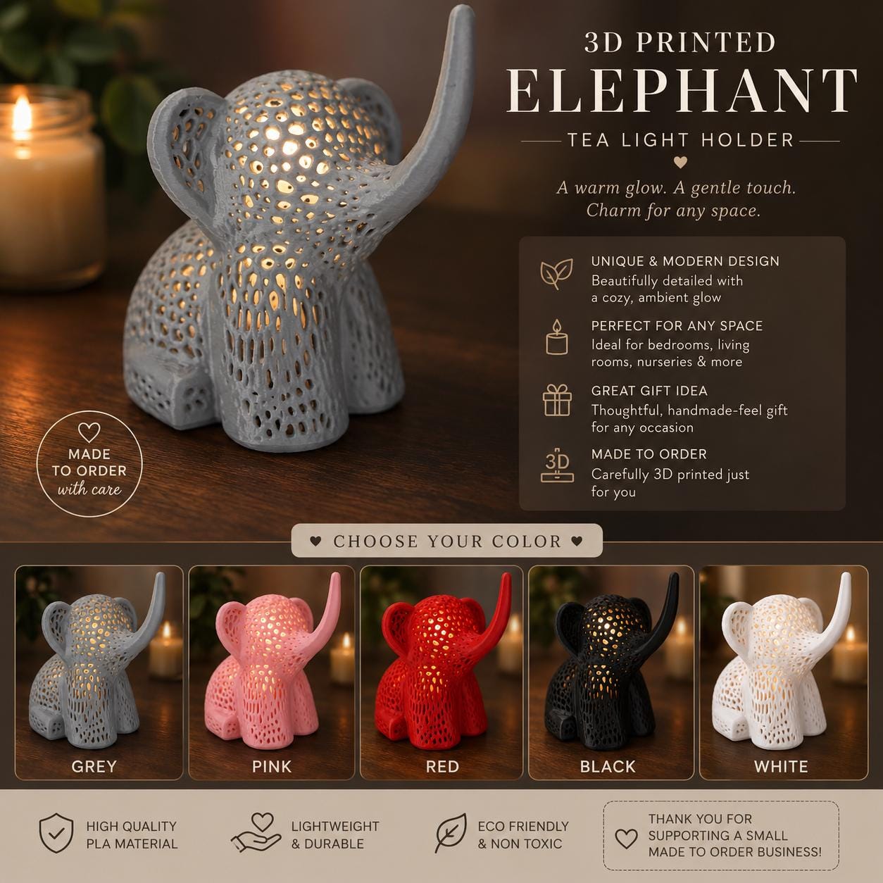 Elephant Ambient Lamp | 3D Printed Voronoi Design